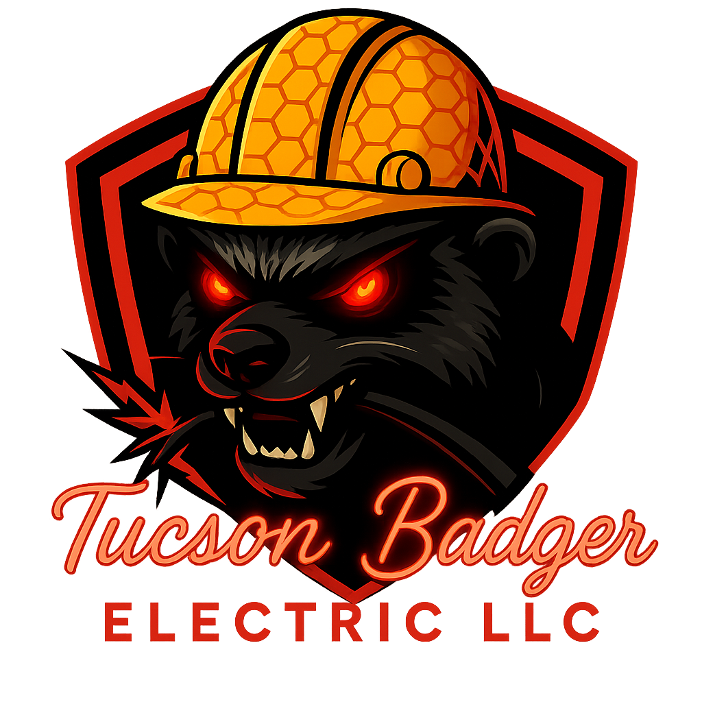 Tucson Badger Electric logo — badger in a honeycomb hard hat